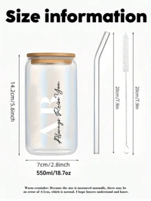 1 件 550 毫升个性化定制大容量玻璃水瓶，带吸管和吸管清洁刷，夏季冷饮杯，可定制名称，啤酒杯，果汁，牛奶，冰咖啡杯 - 送给朋友、伴侣、父母、同学的礼物 - 透明 - 查看 6