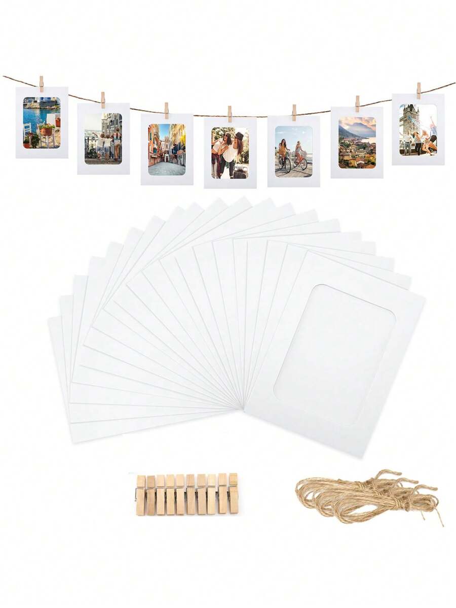 21 pièces/set - Cadres photo en papier colorés, pinces photo en papier couronnes. Cadres photo suspendus en papier kraft, convient pour photos de 4x6 pouces. Fournitures d'Halloween, décoration d'Halloween, décoration de Noël