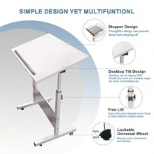 Rolling Desk Adjustable Height,Rolling Computer Cart,Portable Laptop Desk,Small Adjustable Home Office Desk,Rolling Laptop Desk,Small Portable Desk - White - View 6