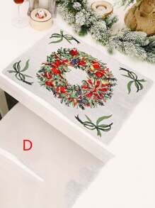 1 pieza Mantel individual tejido para decoración navideña, tapete de mesa de tejido creativo, con patrón de Papá Noel y árbol de Navidad, decoración cuadrada para mesa de comedor, suministros para ambientación del hogar