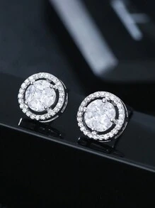 2 peças brincos de pino redondos minimalistas de cobre hip-hop com zircônia cúbica, adequados para uso diário masculino