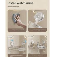 1 pezzo Mensola d'angolo triangolare con ventosa ondulata, montata a parete per bagno/toilette/vanità, con rotazione a 90 gradi, salvaspazio, con gancio mobile, design a prova di perdite - Multicolore - Visualizzare 8