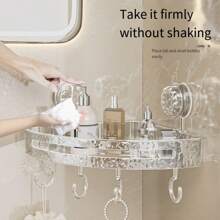 1 pezzo Mensola d'angolo triangolare con ventosa ondulata, montata a parete per bagno/toilette/vanità, con rotazione a 90 gradi, salvaspazio, con gancio mobile, design a prova di perdite - Multicolore - Visualizzare 9