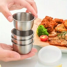 2/4/6pcs 304 Gold And Silver Stainless Steel Thickened Dipping Saucer With Lid For Sauces, Cheese And Tomato Dipping Sauces, Separating Dipping Saucers, Seasoning Dishes, Small Size And Easy To Clean, Room Utensils, Suitable For Barbecue, Hot Pot, Travel, Picnic,School Supplies - Silver - View 6