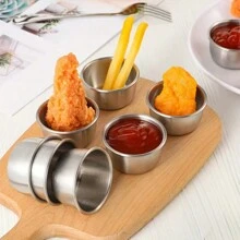 2/4/6pcs 304 Gold And Silver Stainless Steel Thickened Dipping Saucer With Lid For Sauces, Cheese And Tomato Dipping Sauces, Separating Dipping Saucers, Seasoning Dishes, Small Size And Easy To Clean, Room Utensils, Suitable For Barbecue, Hot Pot, Travel, Picnic,School Supplies - Silver - View 8