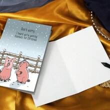 1 张有趣的圣诞贺卡“毯子里的猪” - 有趣的圣诞快乐贺卡 - 送给家人和好朋友的圣诞礼物 - 圣诞幽默贺卡 - 紅色 - 查看 4