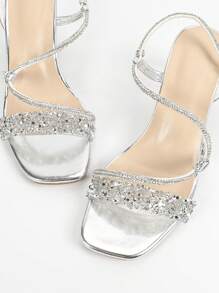 Giày cao gót đế dày đính pha lê thời trang dành cho nữ, giày hở mũi kiểu tiên nữ đính đá hình rắn, giày cao gót cổ điển màu bạc đa năng, phong cách tiệc tùng giản dị quyến rũ - Bạc - Xem 7