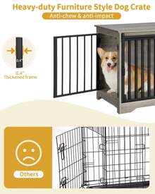 HEXCELEN Jaula para perros, 81 cm, puertas corredizas, 2 puertas, moderna jaula de madera para perros pequeños y medianos, 55 x 81 x 67,5 cm, color blanco - Gris - Ver 4