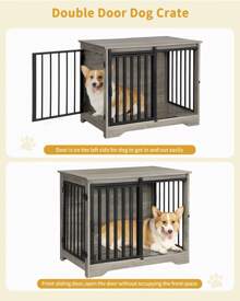 HEXCELEN Jaula para perros, 81 cm, puertas corredizas, 2 puertas, moderna jaula de madera para perros pequeños y medianos, 55 x 81 x 67,5 cm, color blanco - Gris - Ver 3
