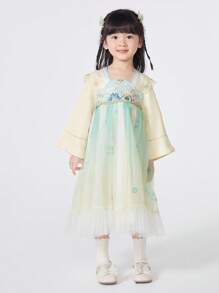 女童汉服连衣裙2024年秋季幼儿传统风格 - 黃綠色 - 查看 1