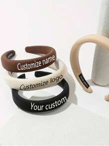 定制文字、图案、纯色宽边头带、时尚防滑发箍、适合女性日常佩戴、婚礼发饰 - 彩色 - 查看 5