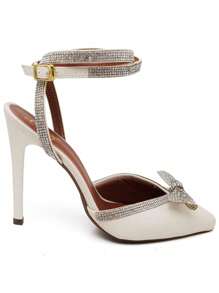 Women's High Heel Pumps With Rhinestones For Graduation Party, Social Event, Work - White - View 3