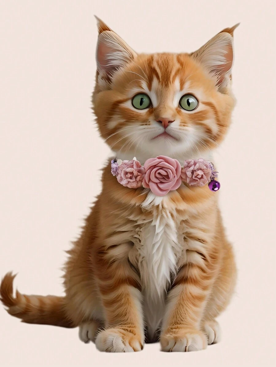 2 件套仿蝴蝶玫瑰宠物牵引绳项圈 - 粉色 - 查看 1