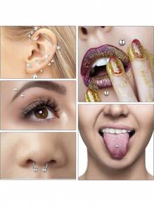 7 件套鼻穿孔套件适用于所有身体穿孔不锈钢穿孔首饰带 12G 14G 16G 20G 穿孔针适用于耳软骨耳屏鼻中隔唇眉 - Silvery - 查看 3