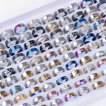 10/20/50/100 Stücke minimalistische Ringe, lässige gestreifte Edelstahlringe, Schmuck-Partygeschenke im gemischten Stil, Cut Out