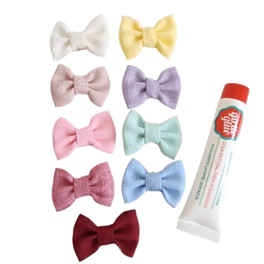 Kit 9 Fabric Bows To Glue + Girlie Glue - Glue For Bows On Bald Babies Or Babies With Little Hair - Glue For Bows - 彩色 - 查看 1