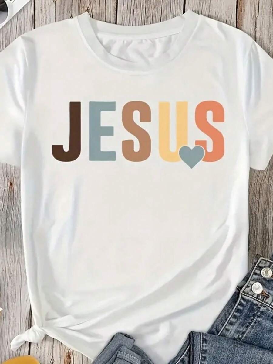 Women's Jesus T-Shirt Summer Spring Round Neck Casual & Sporty T-Shirt 100% Cotton Premium Shirt New Minimalist - 白色 - 查看 1