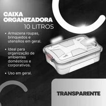 Kit 3 Transparent Plastic Organizer Box 10l With Lid - 無色 - 查看 9