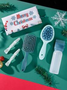 圣诞节套装 1/4/5/6 件发刷空心宽齿发梳、头皮按摩器洗发刷、染发瓶涂抹器染发瓶头发头皮按摩干湿梳理器顺滑卷发/拉直刷卷发除皱发刷、干湿除皱刷、防静电除皱梳、轻松去除家庭用缠结、节日礼盒 - 綠色 - 查看 11