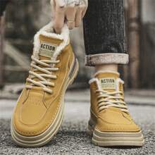 Men's Winter Warm Boots, Men's All-Match Thermal Lined Thick High-Top Work Boots With Waterproof Lace-Up Uppers, Elastic Anti-Slip Soles, Comfortable Outdoor Casual Boots - Yellow - View 10