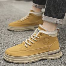 Men's Winter Warm Boots, Men's All-Match Thermal Lined Thick High-Top Work Boots With Waterproof Lace-Up Uppers, Elastic Anti-Slip Soles, Comfortable Outdoor Casual Boots - Yellow - View 11