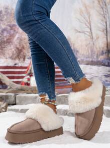 Damskie buty śnieżne w stylu europejskim i amerykańskim z grubej podeszwy ze zamszu jelenia, z pluszowym mankietem, antypoślizgowe, wygodne, ciepłe, codzienne - Morela - Zobacz 15