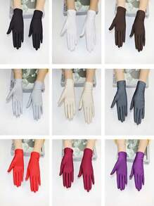 1 双角色扮演手套，1920 盖茨比化妆舞会套装黑色音符黑球配饰套装，缎面长手套纯色弹性装饰手套适用于舞会婚礼新娘手套 - 彩色 - 查看 8