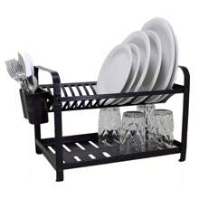 Mak-Inox SEC16EPT 16-Plate Dish Drainer In Black Stainless Steel With Cutlery Holder - màu đen - Xem 1
