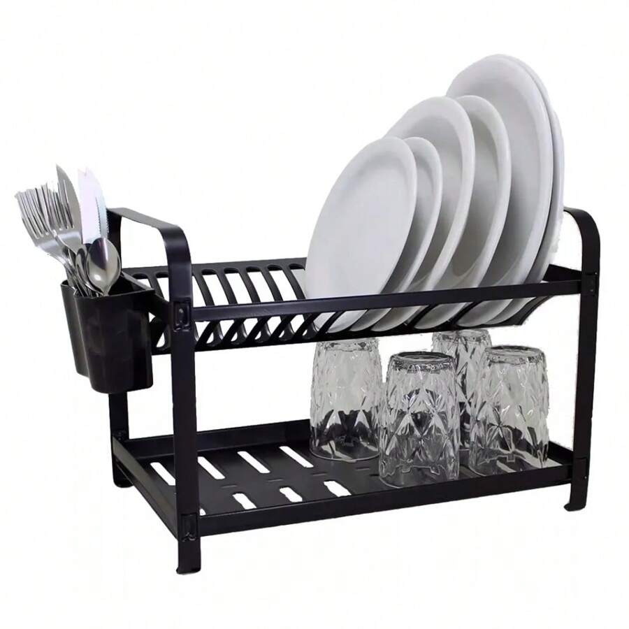 Mak-Inox SEC16EPT 16-Plate Dish Drainer In Black Stainless Steel With Cutlery Holder - màu đen - Xem 1