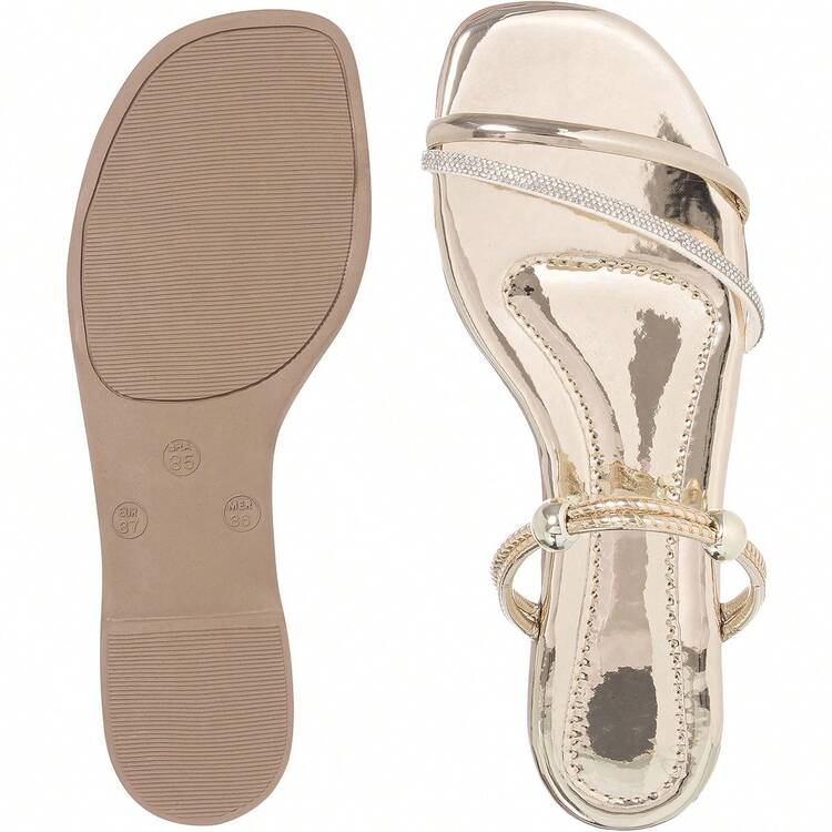 Women's Flat Sandal Two Ways To Wear Shiny Rhinestone Everyday Promotion Comfortable Fashion - Vàng - Xem 4