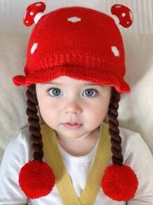 1 件装可爱草莓婴儿帽，带人造头发、耳朵保护、绒球、女童针织冬帽，防风、厚实、舒适、可爱、温暖 - 1PC - 查看 24