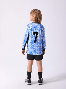 Kids & Teens' New Casual Sports Training Quick-Dry Long Sleeve Sportswear Set, Suitable For Leisure, Sports, Football, Group Activities, Printed With Number 7