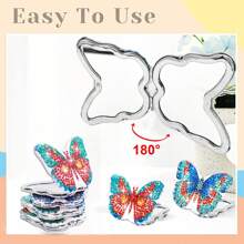 4 件/套蝴蝶钻石画镜子紧凑型套件，DIY 水晶水钻钻石艺术口袋镜 PU 皮革双面紧凑型折叠镜，适合女士和家人的动物主题工艺礼物 - 彩色 - 查看 4