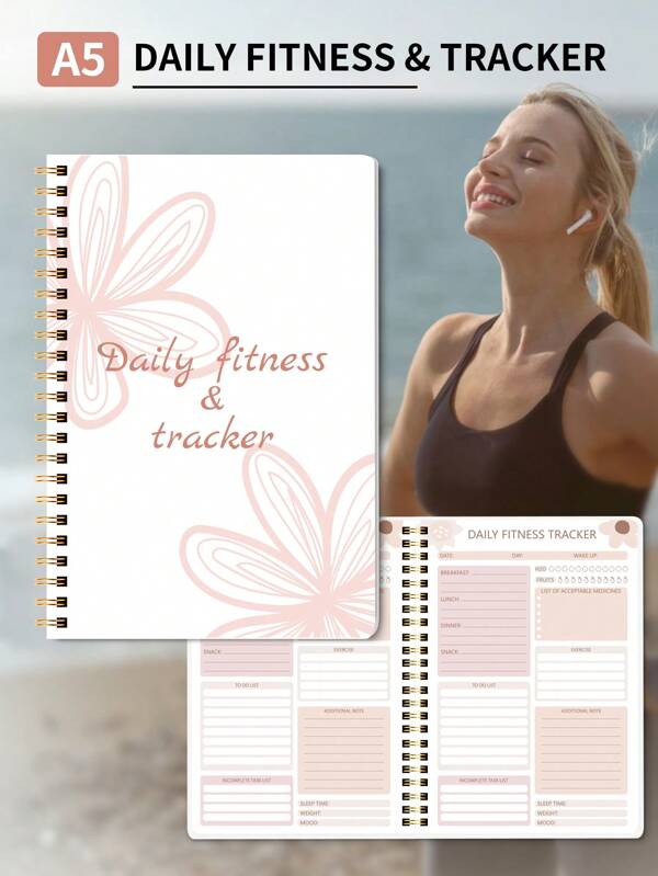 1pc Daily Fitness Log Book, Simple Daily Diet & Health Journal With Weight Loss, Wellness Journal Notebook For Tracking Fitness, Sleep, Nutrition, Meal, Habits, A5(5.8 X 8.6 Inch), Great Holiday Gifts Back To School