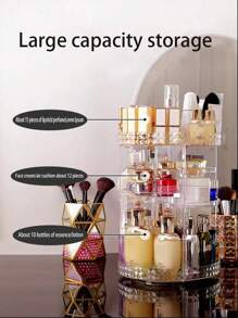 Rotating Makeup Storage Box, Acrylic Cosmetic Organizer Rack For Skincare Products, Perfume, Lipstick, Vanity Table, Bathroom Countertop, Makeup Organizer, Makeup Stuff, Box With Lid, Storage Box Plastic, Storage Organizer, Makeup Display, Organiser Makeup, Storage Makeup Organizer, Clear Shelf, Organizer For Makeup, Gifts For Women, Desktop Storage, Desk Tidy, Byoma Skincare, Dressing Table Makeup, Organizeres,For Holiday Beach, Bathroom Collection, Bedroom Collection, Large Capacity