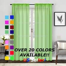 Two (2) Sheer Window Curtains Panels - Drapes Set Multiple Lengths (63", 84", 95", 108", 120" L)  Rod Pocket Solid Colors - 青檸色 - 查看 1