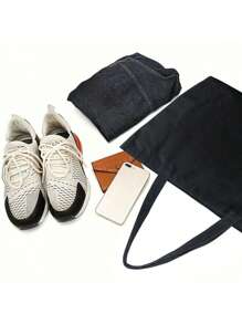 黑色帆布手提袋，适合用作年会礼品袋，DIY设计，简约优雅，也可作伴娘婚礼礼品袋、化妆包、旅行收纳袋、大容量旅行化妆包：户外美妆的完美之选！适合婚礼、生日、海滩和假期，是馈赠亲朋好友的最佳礼物。这款大容量手提袋也适合学生、返校季和教师使用。 - 黑色 - 查看 3