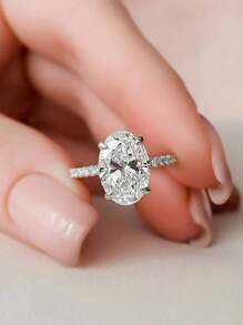 ESBERRY 1 chiếc nhẫn đính hôn/nhẫn cưới hình bầu dục sáng bóng, bạc sterling 925, nhẫn hứa hẹn/nhẫn vĩnh cửu dành cho nữ, quà tặng trang sức tinh tế. - Bạc - Xem 3