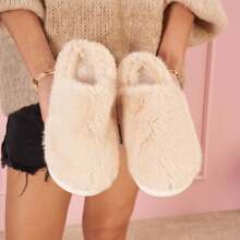 Cute Solid Color Plush House Slippers, Winter - Beige - View 2
