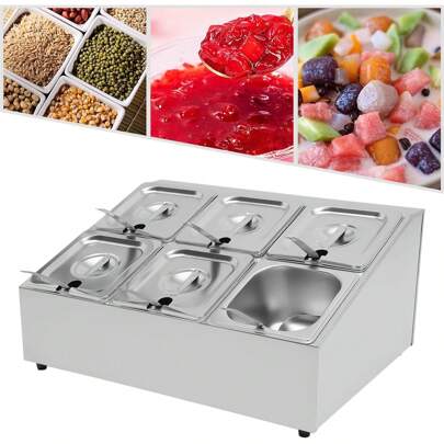 SHZICMY Tow Rows Spice Rack Shelf Stainless Steel Spice Organizer Stand With Six 1/6 Pans And Six Ladles, Countertop Inclined Holder For Seasoning Sauce Jam Fruits Ingredients, For Kitchen Restaurant Pantry