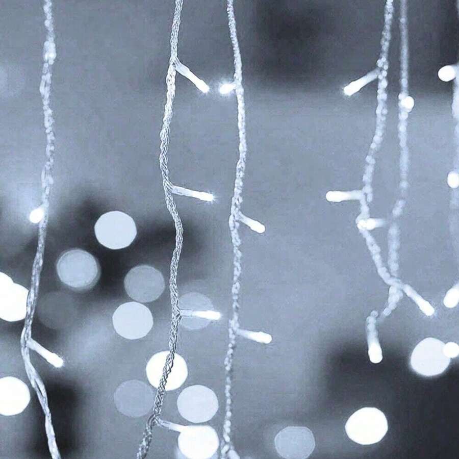 LED Icicle String Lights, Christmas Icicle Lights 16.4FT 216 LEDs Window Curtain Starry Fairy Lights 8 Modes For Wedding Party Bedroom Garden Patio Outdoor Indoor - Clear White - View 1