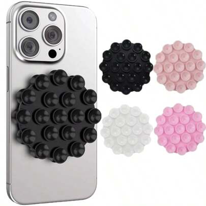 4/3/2/1pc Creative Round Dual-Sided 19 Silicone Suction Cup Portable Sticky Phone Tablet Holder For Organizing And Decoration - Suitable For Bathroom, Kitchen, Mirror