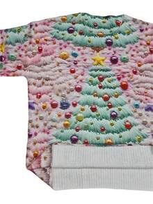 Damen Lässig Weihnachtsbaum Muster Pullover, Langarm Rundhals dünner Pullover, Weihnachts Neuheiten Herbst/Winter, Grün & Pink