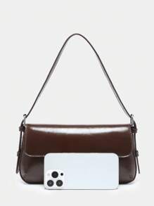 1pc Fashionable Retro Angola Red Baguette Bag, Faux Oily Wax Leather With Animal Prints (Leopard, Snake, Suede), Adjustable Shoulder Strap, Suitable For Dates, Outings, Parties - màu nâu - Xem 4