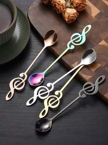 1/5/10pcs Stainless Steel Coffee Spoons - Creative Musical Treble Clef Design, Ideal For Desserts, Espresso, Mixing, Ice Cream, Suitable For Home, Dorm, Office, Cafe, Restaurant And Hotel Back To School