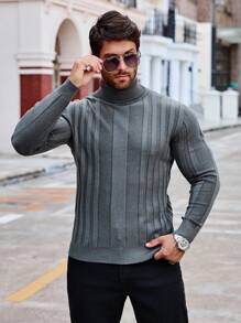 Men's Fashion Goes With Everything Turtle Neck Pullover Sweater - Dark Grey - View 4