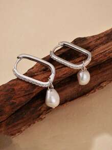 1 Đôi Bông Tai Ngọc Trai Độc Đáo Thời Trang Bạc 925 Trang Sức Cao Cấp Nhỏ Sang Trọng Hình Học Tối Giản Đính Đá Cubic Zirconia Khuyên Tai Vòng Cho Phụ Nữ Đeo Hàng Ngày - Bông tai ngọc trai - Xem 8