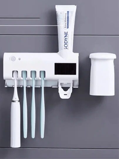 Porta Escovas De Dente Esterilizador Com Dispenser De Pasta Desinfecção UV