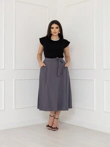 Viscose Midi Skirt With New Lining - Grey - View 1