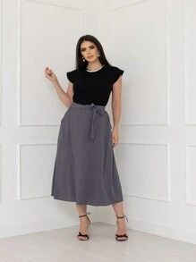 Viscose Midi Skirt With New Lining - Grey - View 2
